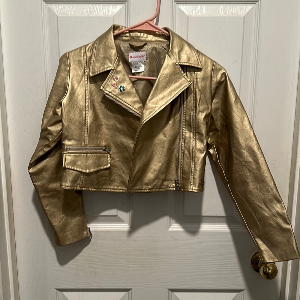 American Girl Gold faux leather Moto Jacket for Girls 10/12 medium